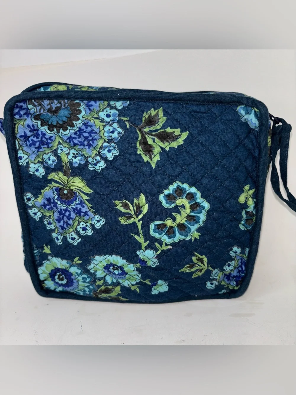 April Cornell Quilted Floral Cosmetic Travel Bag Blue Cotton NWT